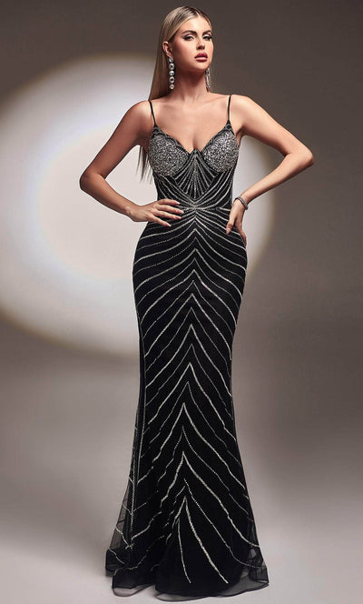 Ladivine CR866 - Spaghetti Strap Crystalline Prom Dress Prom Dresses 18 / Black