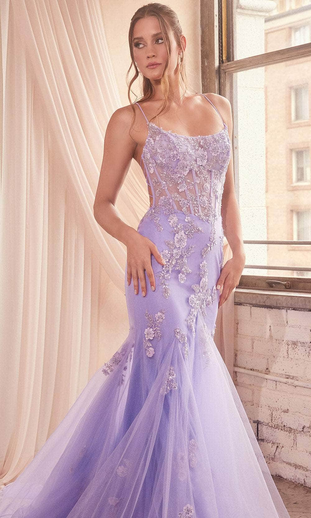 Ladivine D145 - Lace-Up Back Beaded Prom Gown Prom Dresses