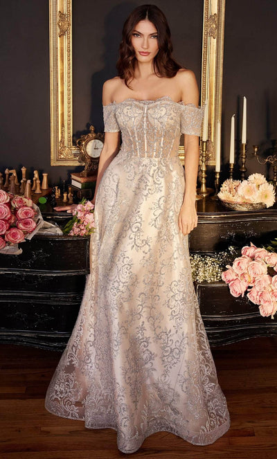Ladivine J835 - Glitter A-Line Prom Dress Prom Dresses 4 / Platinum-