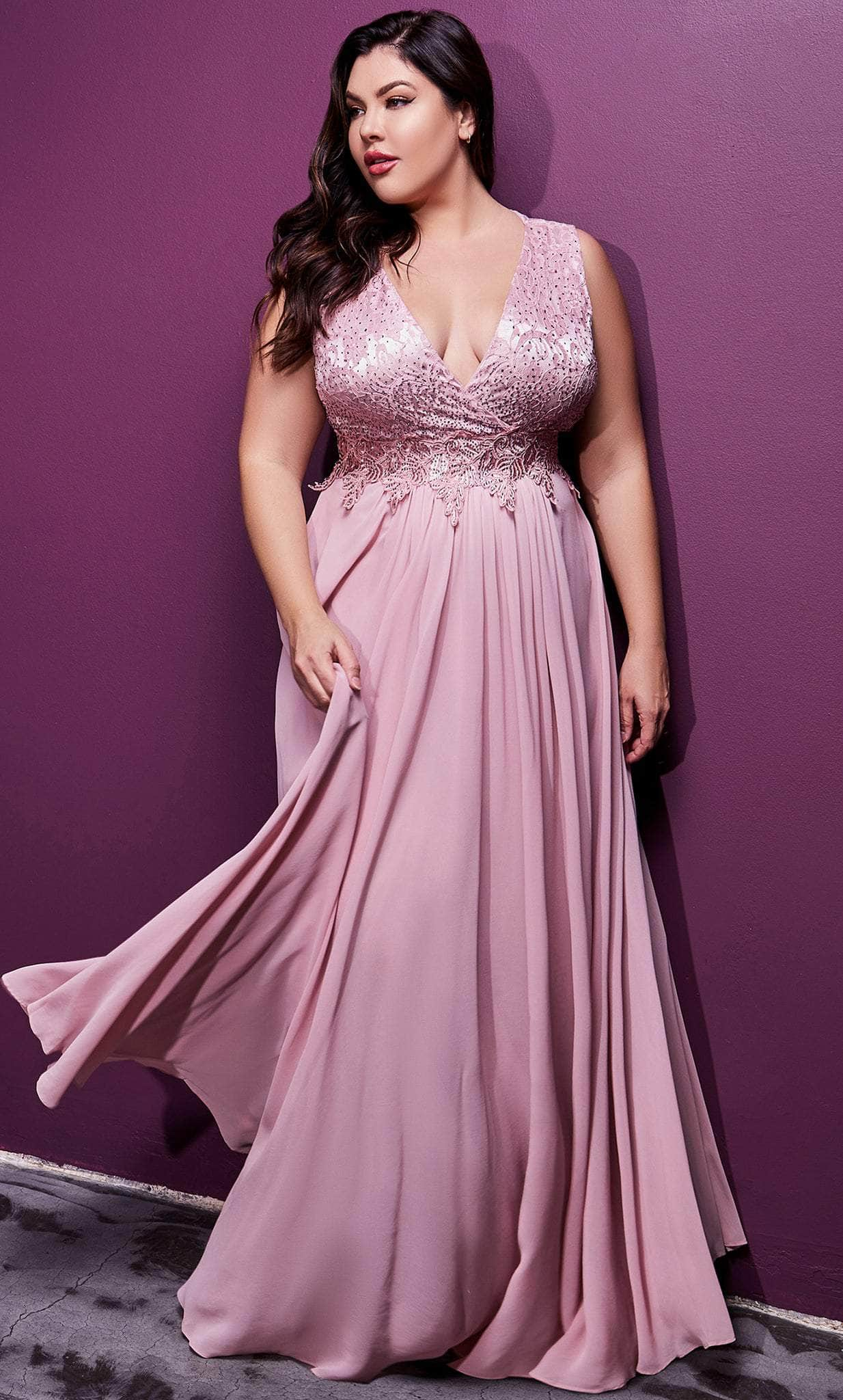 Ladivine S7201 - Deep V-Neck Gown