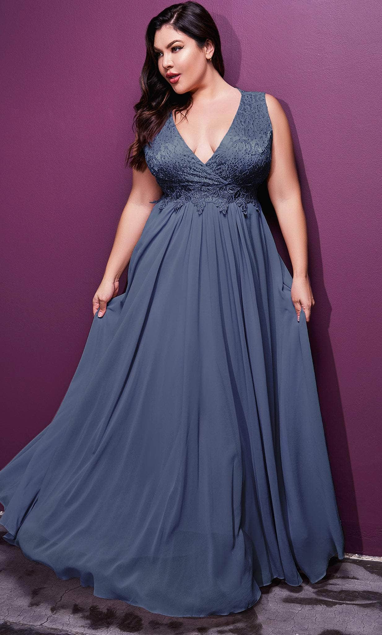 Ladivine S7201 - Deep V-Neck Gown