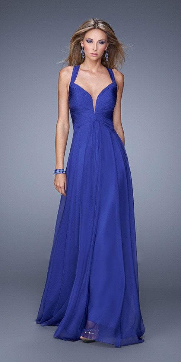 La Femme - 20995SC Shirr-Ornate Plunge Bodice A-Line Dress