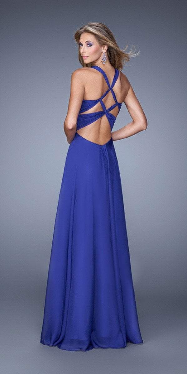 La Femme - 20995SC Shirr-Ornate Plunge Bodice A-Line Dress