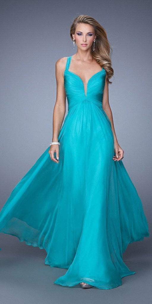 La Femme Illusion Plunging Sweetheart Neckline A-line Gown 20995 In Blue and Green
