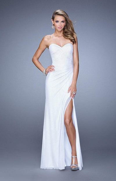 La Femme - Strapless Ruched Sheath Gown 21193 in White