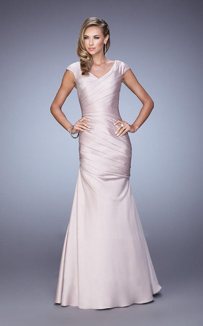 La Femme Cap Sleeve Satin Trumpet Gown 21610 - 1 pc Champagne In Size 4 Available In Neutral