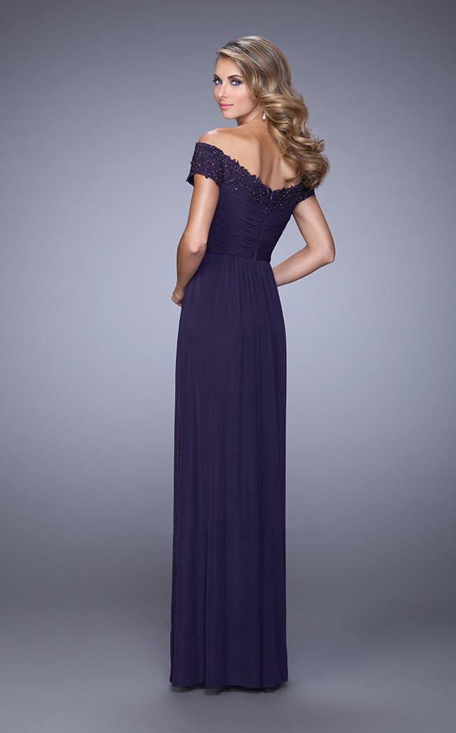 La Femme - 21613 Jeweled Lace Off Shoulder Gown In Purple
