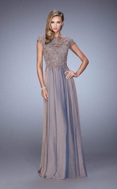 La Femme - 21627 Illusion Lace Chiffon Gown In Brown