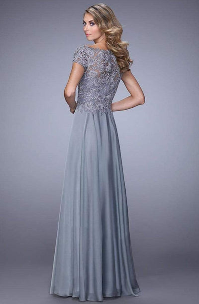 La Femme - 21627 Illusion Lace Chiffon Gown In Silver