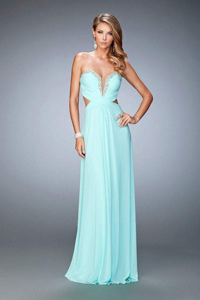 La Femme - 22196 Embellished Ruched Criss Cross Gown In Green