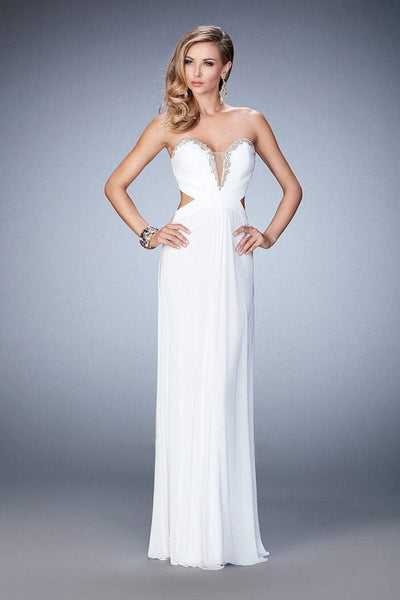 La Femme - 22196 Embellished Ruched Criss Cross Gown In White