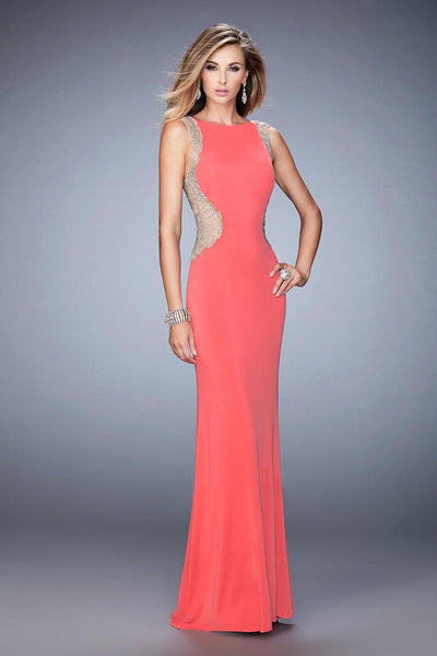 La Femme - 22257 Fitted Side Embellished Long Gown In Pink