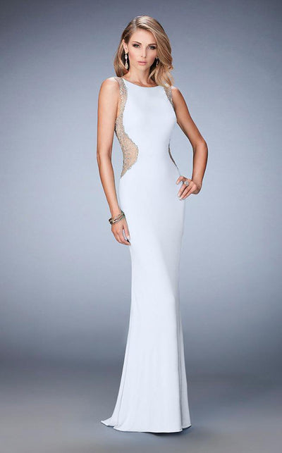 La Femme - 22257 Fitted Side Embellished Long Gown In White