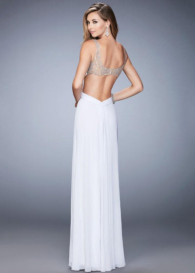La Femme - 22304 Ruched V-neck Column Dress In White