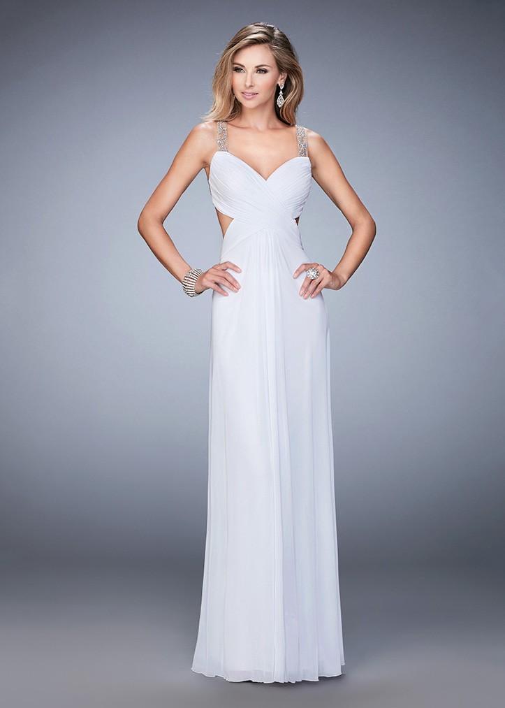 La Femme - 22304 Ruched V-neck Column Dress In White