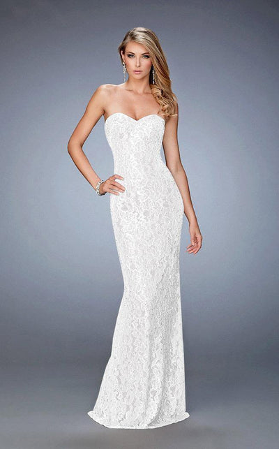 La Femme - 22371 Lace Sweetheart Sheath Dress In White and Silver