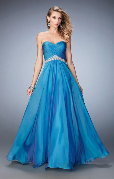 La Femme - 22382 Interwoaven Sweetheart Chiffon Gown In Blue