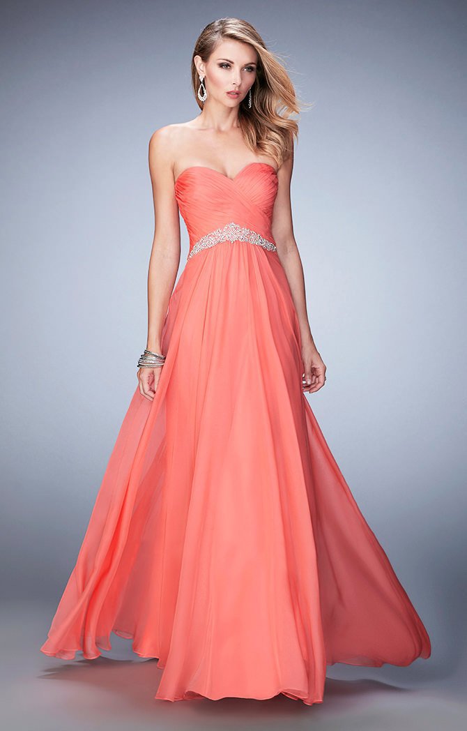 La Femme - 22382 Interwoven Sweetheart Chiffon Gown In Orange