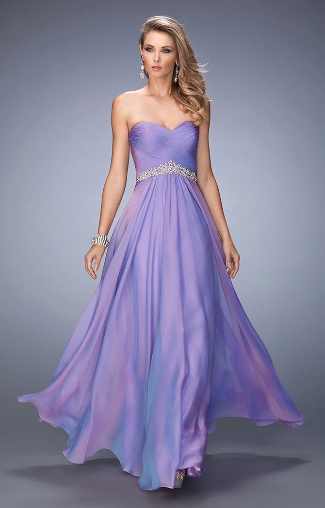 La Femme - 22382 Interwoven Sweetheart Chiffon Gown In Purple