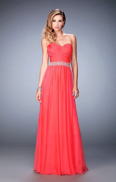 La Femme - 22786 Strapless Bejeweled Waist Gown In Red and Pink