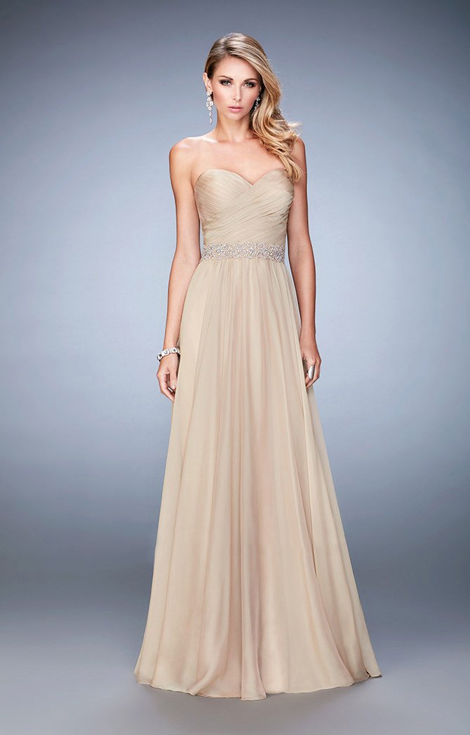 La Femme - 22786 Strapless Bejeweled Waist Gown In Neutral