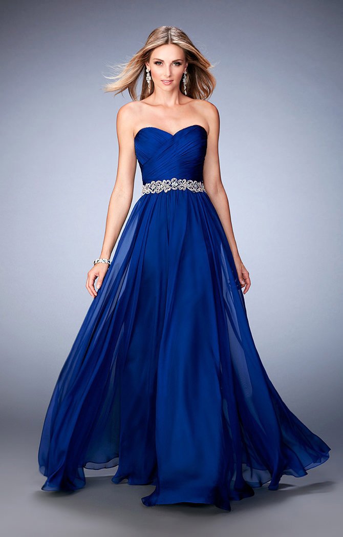 La Femme - 22786 Strapless Bejeweled Waist Gown In Blue