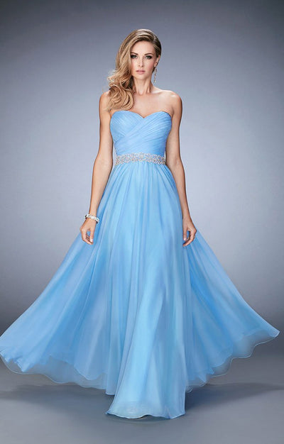 La Femme - 22786 Strapless Bejeweled Waist Gown In Blue