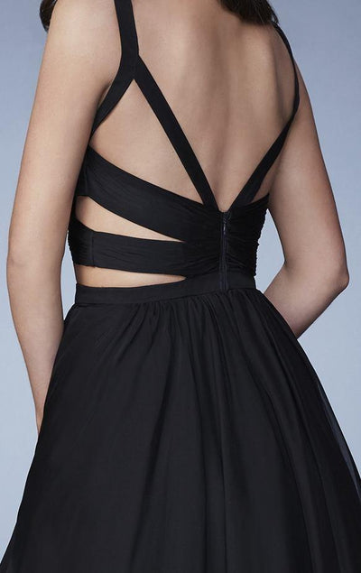 La Femme - 23469 Chiffon V-neck A-line Dress In Black