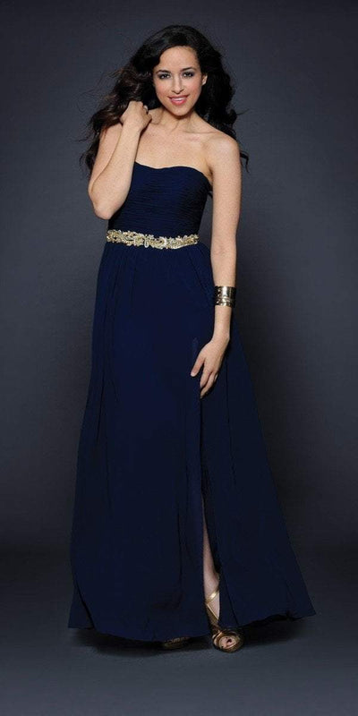 Lara Dresses - Ruched Semi-Sweetheart A-Line Dress 21539 in Blue