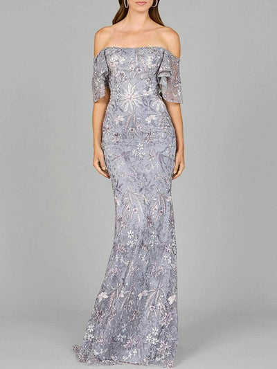 Lara Dresses 29001 - Straight-Across Beaded Gown Special Occasion Dresses 4/ Slate/Multi