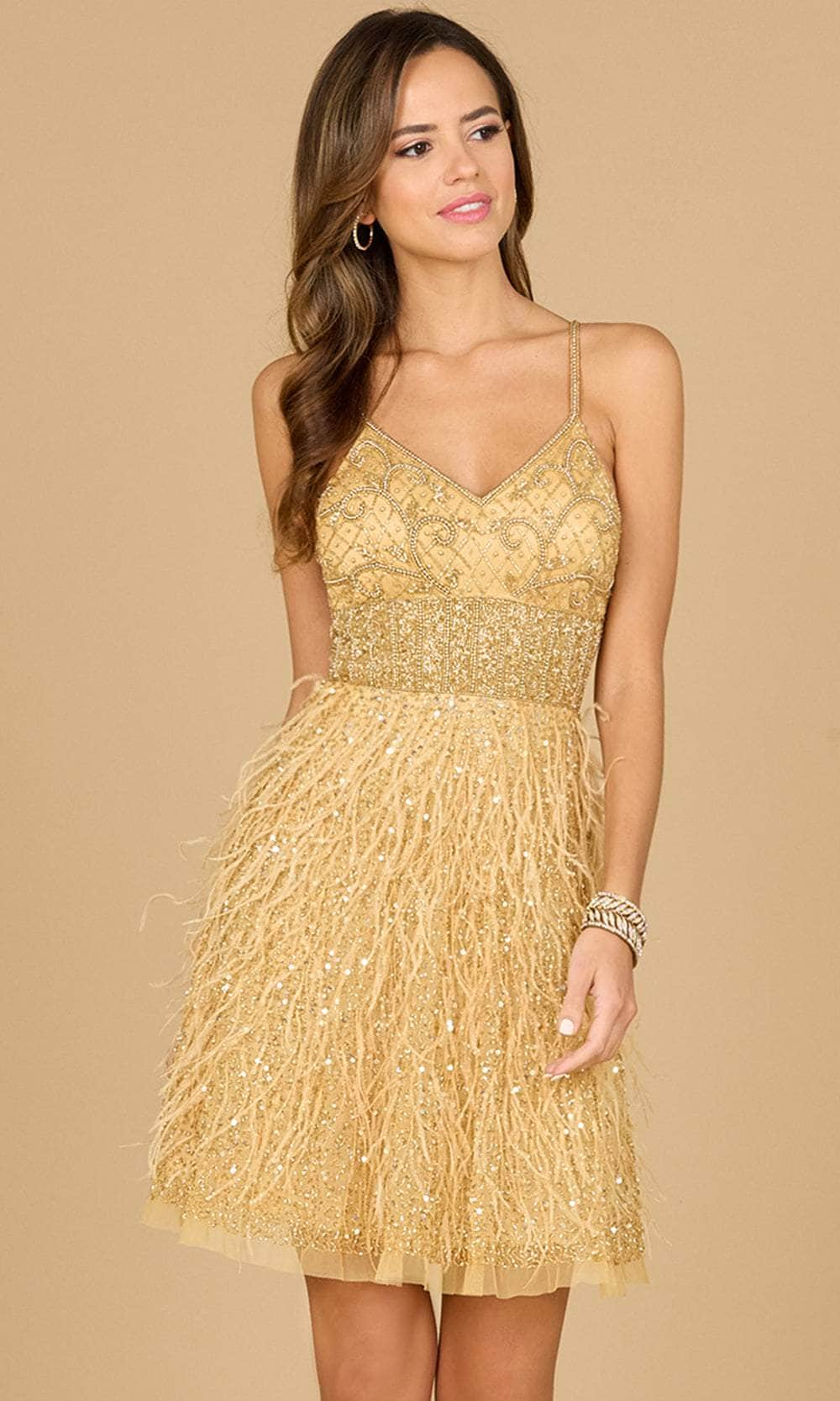 Lara Dresses 29016 - Feather Embellished Dress 0 /  Gold