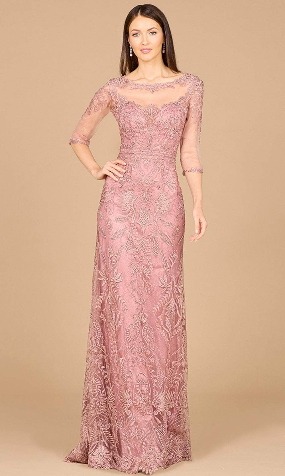 Lara Dresses 29020 - Quarter Sleeve Sheath Evening Gown 0 /  Rose