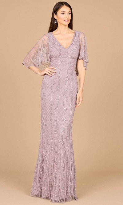 Lara Dresses 29023 - Beaded Cape Sleeve Evening Gown 0 /  Lilac