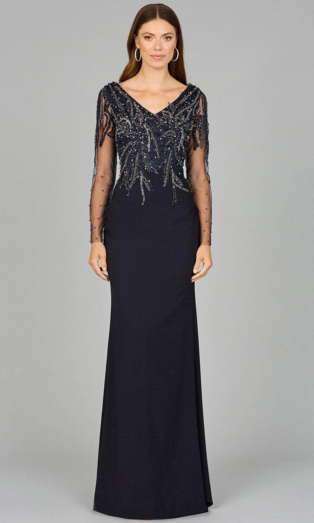 Lara Dresses 29044 - Beaded V-Neck Formal Dress Special Occasion Dresses 4/ Navy