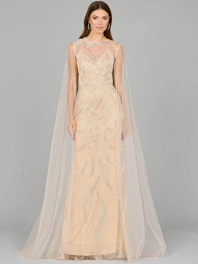 Lara Dresses 29047 - Illusion Cape Evening Dress Special Occasion Dresses 2/ Champagne Ivory