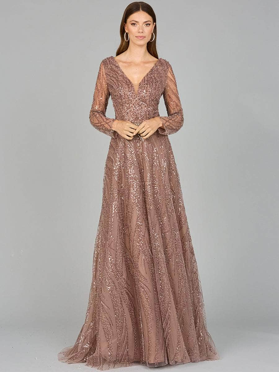 Lara Dresses 29052 - Long Sleeve A-Line Evening Dress Special Occasion Dresses 4/ Taupe