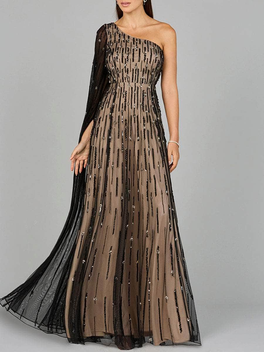 Lara Dresses 29083 - Asymmetrical Neck A-Line Gown Special Occasion Dresses 2/ Black