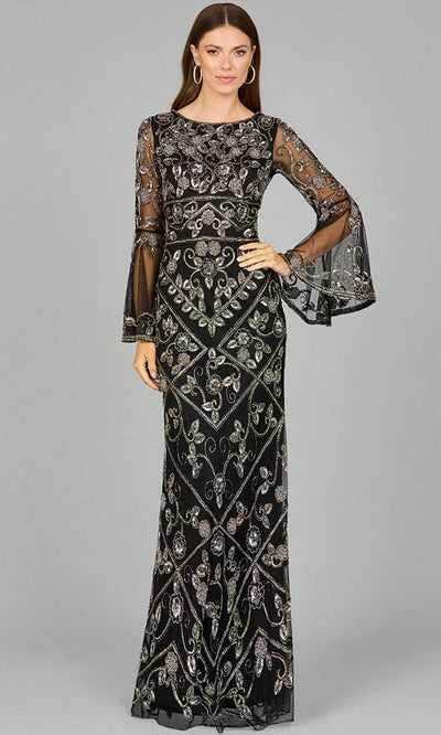 Lara Dresses 29088 - Beaded Bell Sleeve Evening Dress Special Occasion Dresses 4/ Black