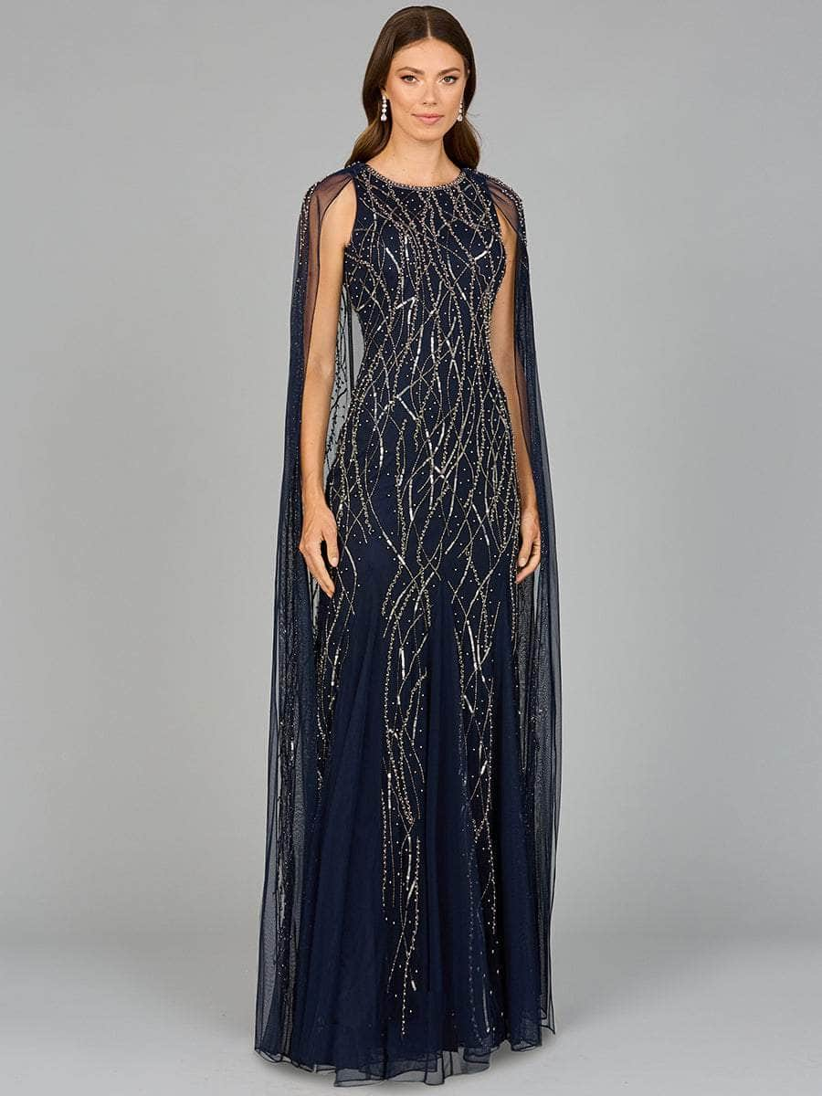 Lara Dresses 29093 - Jewel Neck Godets Evening Dress Special Occasion Dresses 4/ Navy