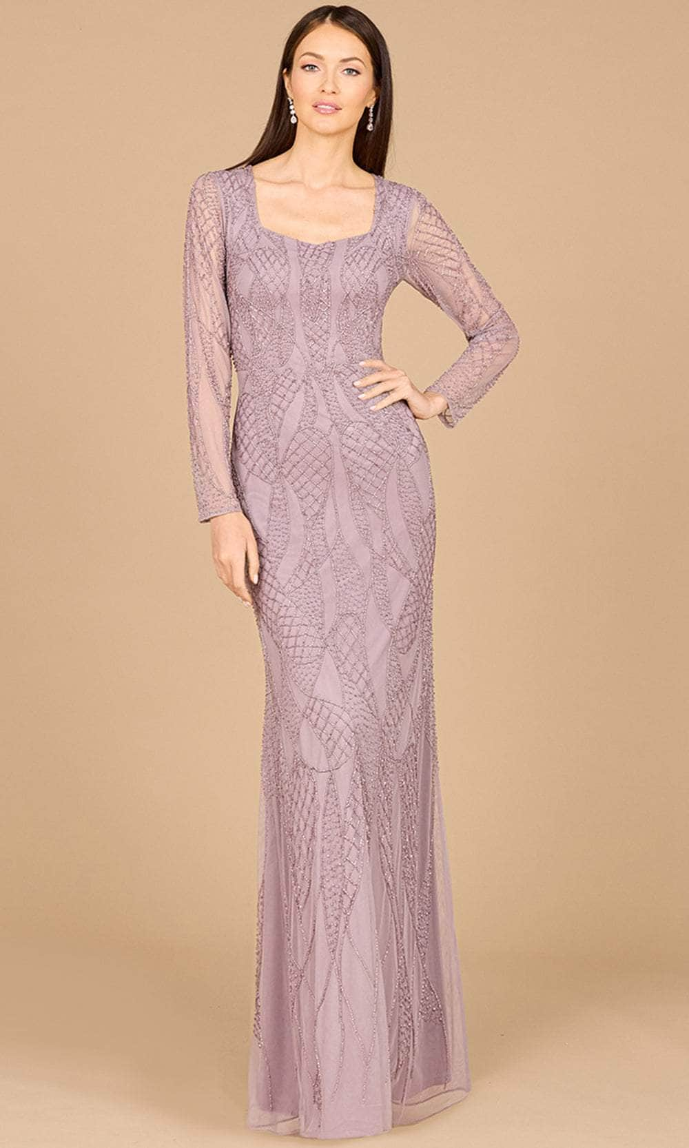 Lara Dresses 29094 - Embellished Square Neck Dress 0 /  Dusty Lavender