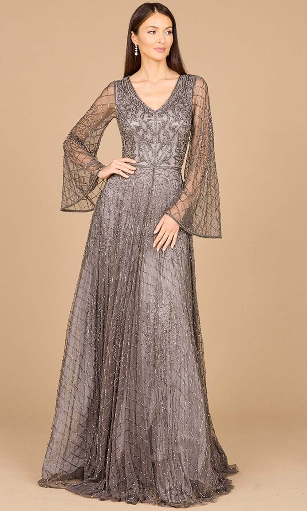 Lara Dresses 29115 - Beaded Flare Sleeve Evening Dress 0 /  Grey