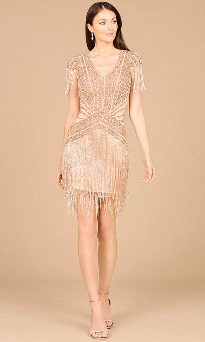 Lara Dresses 29123 - Fringed Sheath Cocktail Dress 0 /  Champagne