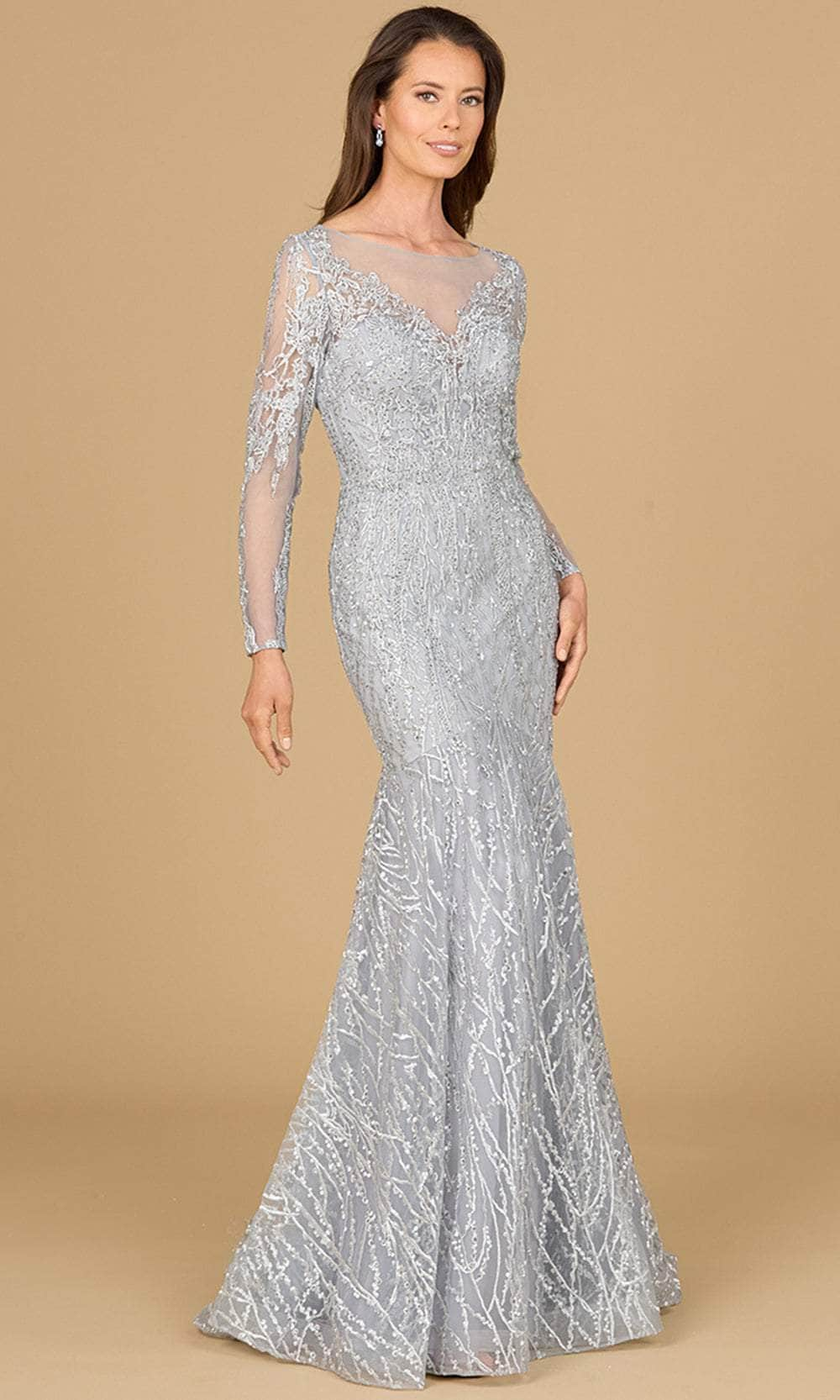 Lara Dresses 29131 - Applique Mermaid Evening Gown 0 /  Silver