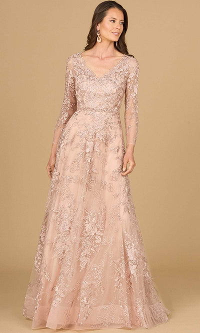 Lara Dresses 29132 - Embroidered Illusion Evening Gown 0 /  Blush