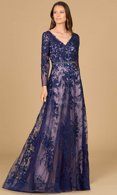 Lara Dresses 29132 - Embroidered Illusion Evening Gown 0 /  Navy