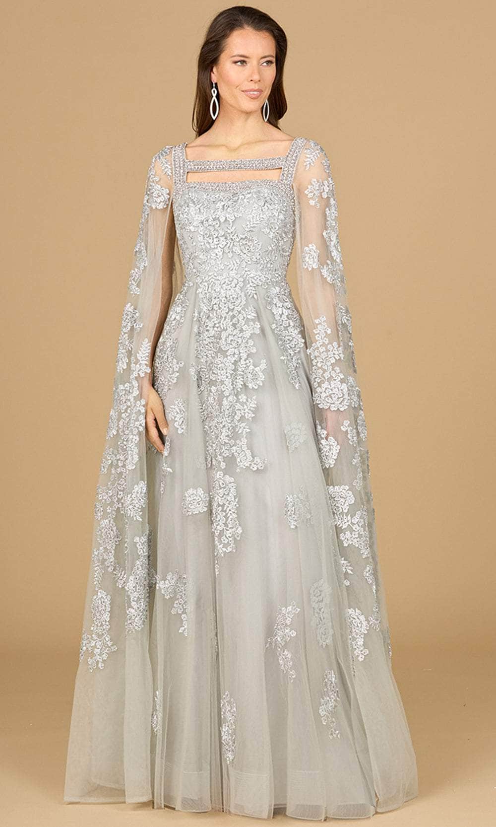 Lara Dresses 29138 - Lace Cape Sleeve Evening Gown 0 /  Silver