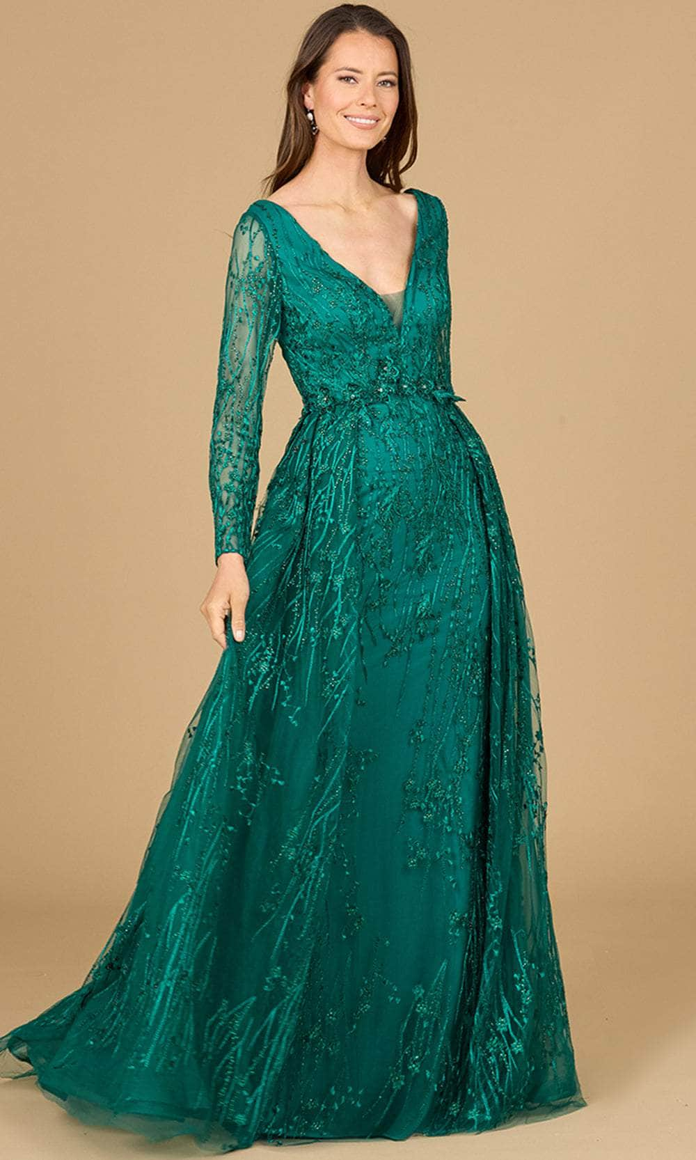 Lara Dresses 29139 - Long Sleeve Overskirt Evening Gown 0 /  Green