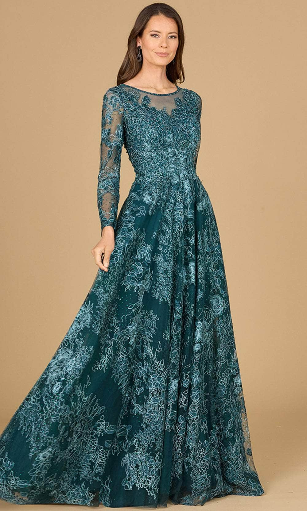 Lara Dresses 29148 - Long Sleeve Lace Evening Gown 0 /  Green