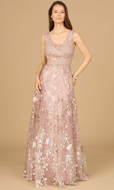 Lara Dresses 29155 - Ombre Embroidered Evening Gown 0 /  Blush