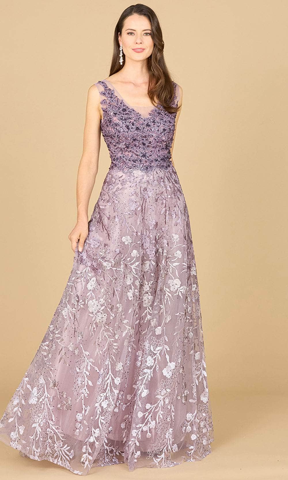 Lara Dresses 29155 - Ombre Embroidered Evening Gown 0 /  Purple